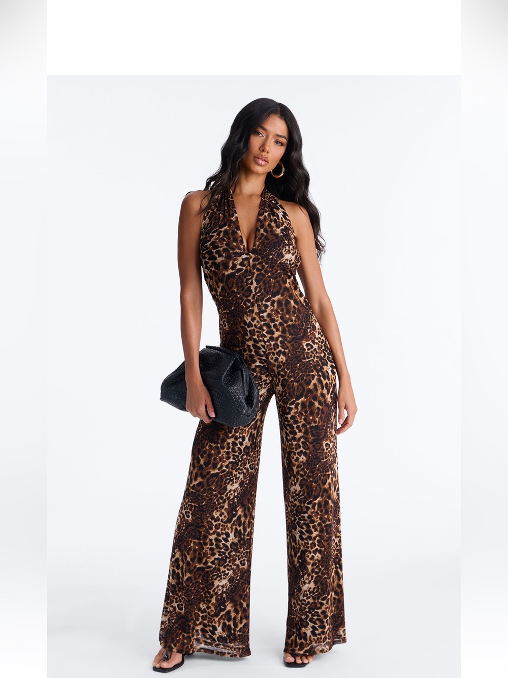 Fashion Nova Leopard Halter Wide-Leg Jumpsuit - Brown/Black